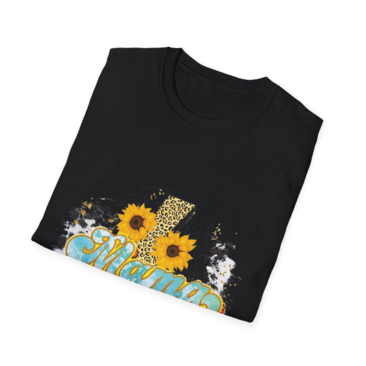 Floral "Mama" Graphic Tee with Sunflowers & Lightning Bolt